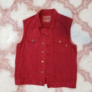 Mens Ring of Fire Deep Red Jean Vest